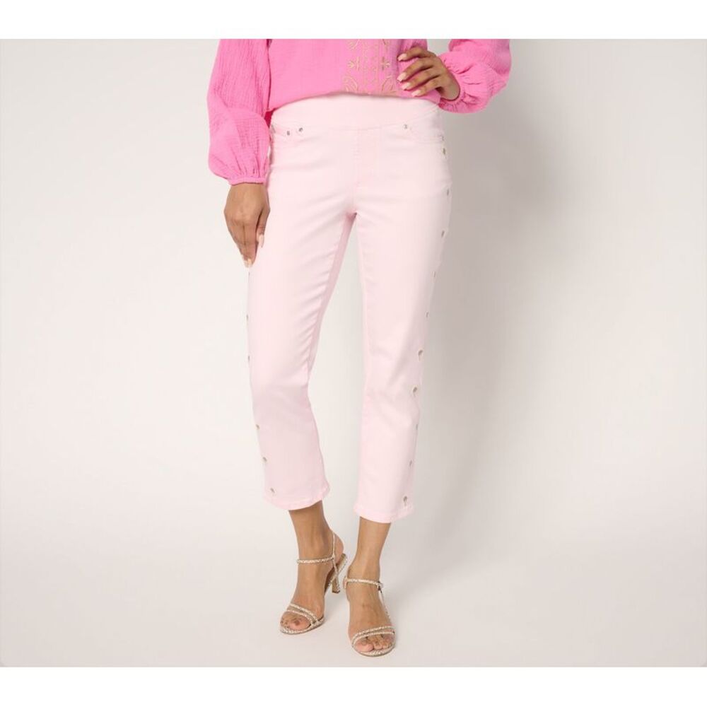 Bernini Women's Petite Pants 18P TripleLuxe Twill Palm Cropped Jean Pink A686391